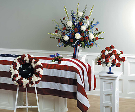 Red &amp; White Patriotic funeral arrangements