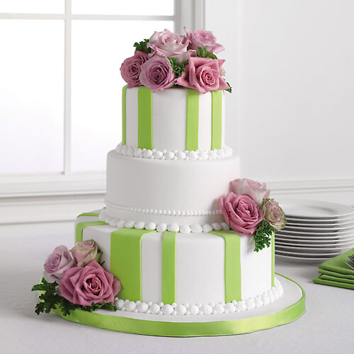 Striped Fondant Cake with Lavender Roses