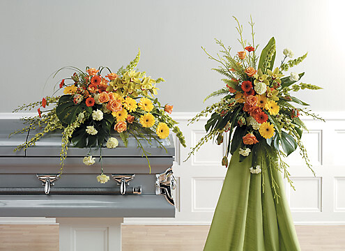 Yellow &amp; Green Casket Sprays