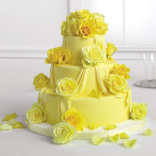 Draped Yellow Fondant Cake with Roses
